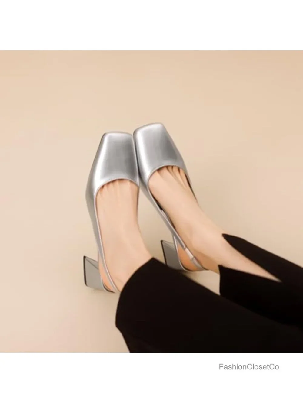 Chunky Block Heel Slingback Pumps Square Toe Women's Shoes